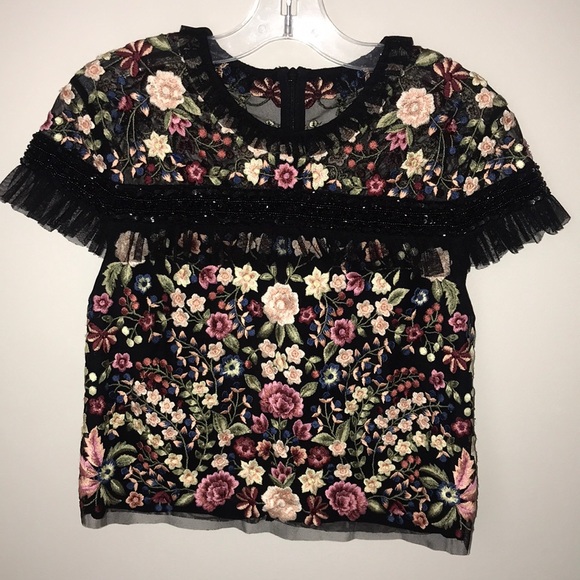 SEEN ON DISNEY'S ANDI MACK! ASOS Embroidered Floral sheer mesh top. Womens XXS - Picture 3 of 9